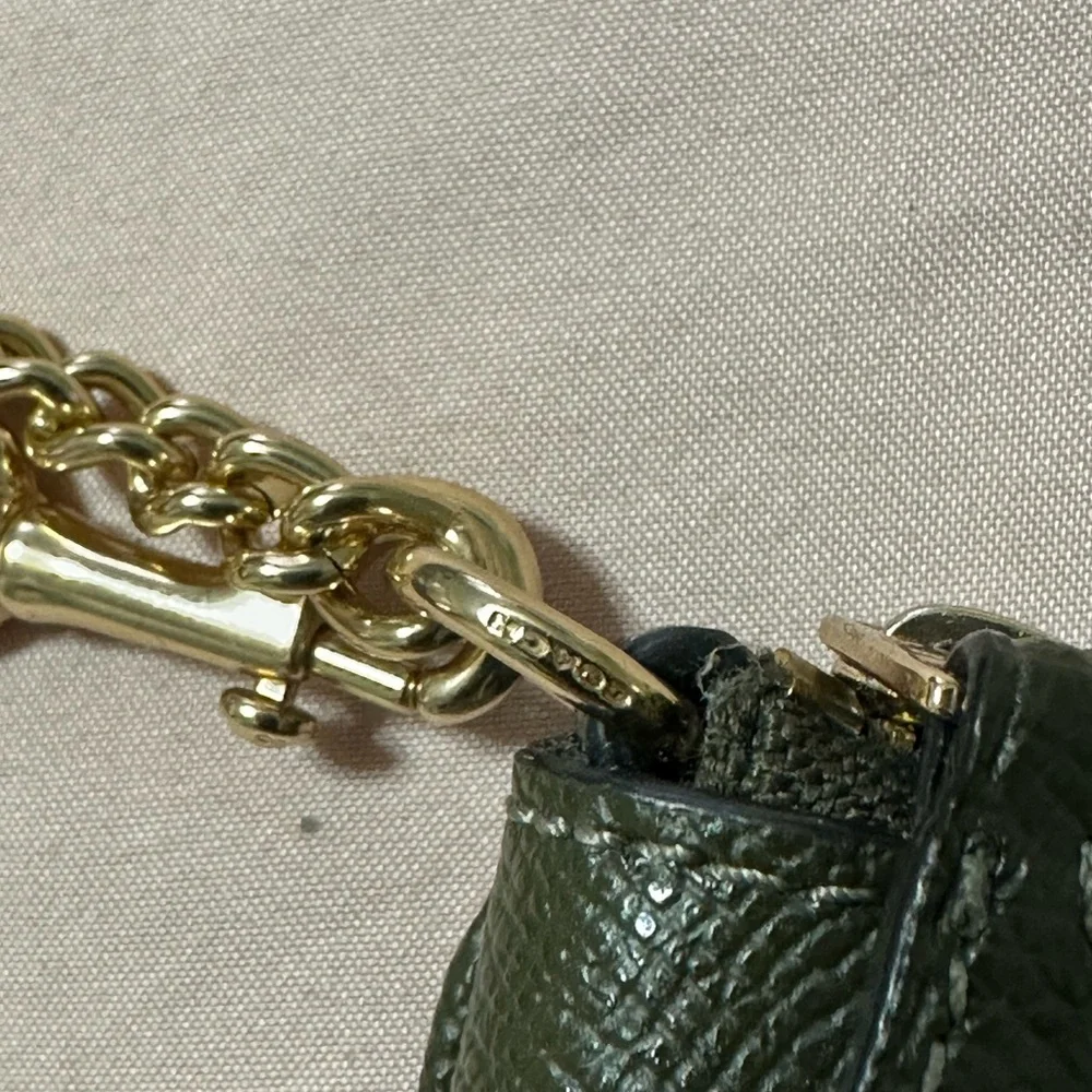 Coach Dark Green Leather Wristlet with Gold Chain Strap